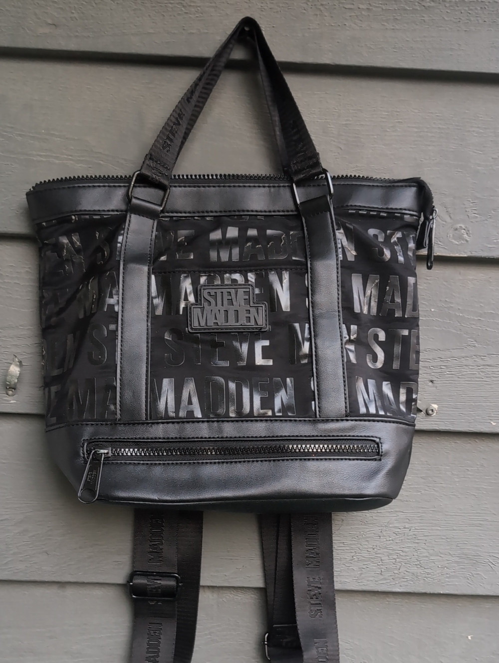 Steve Madden Black Logo Tote-Backpack